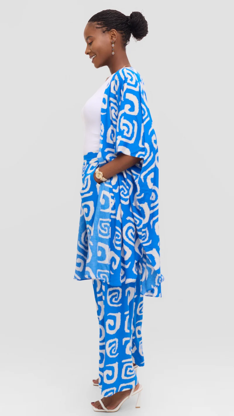 Vivo Samira Pants in Rayon - Blue / White Spiral Print