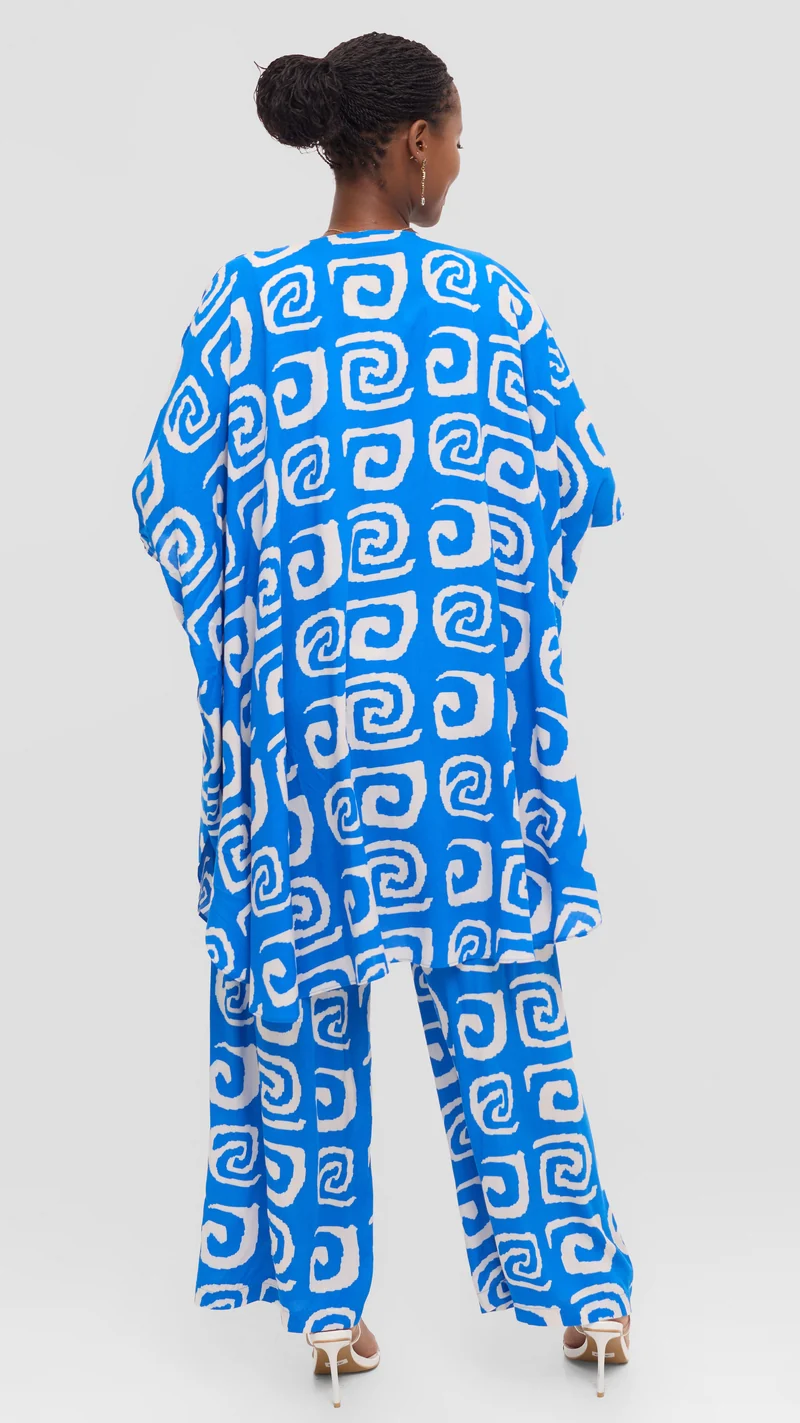 Vivo Samira Pants in Rayon - Blue / White Spiral Print