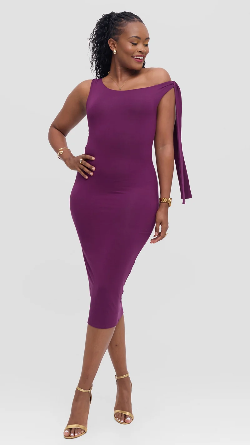 Vivo Studio Double Layered Tie Bodycon in Jersey - Dark Purple