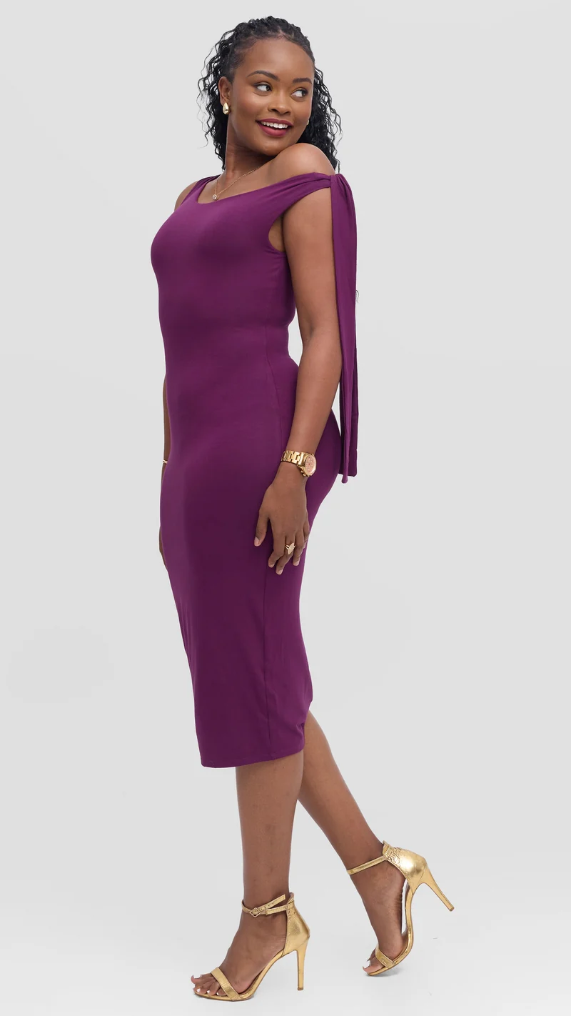Vivo Studio Double Layered Tie Bodycon in Jersey - Dark Purple