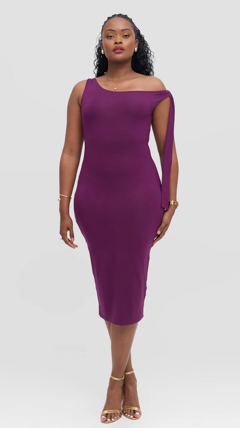 Vivo Studio Double Layered Tie Bodycon in Jersey - Dark Purple