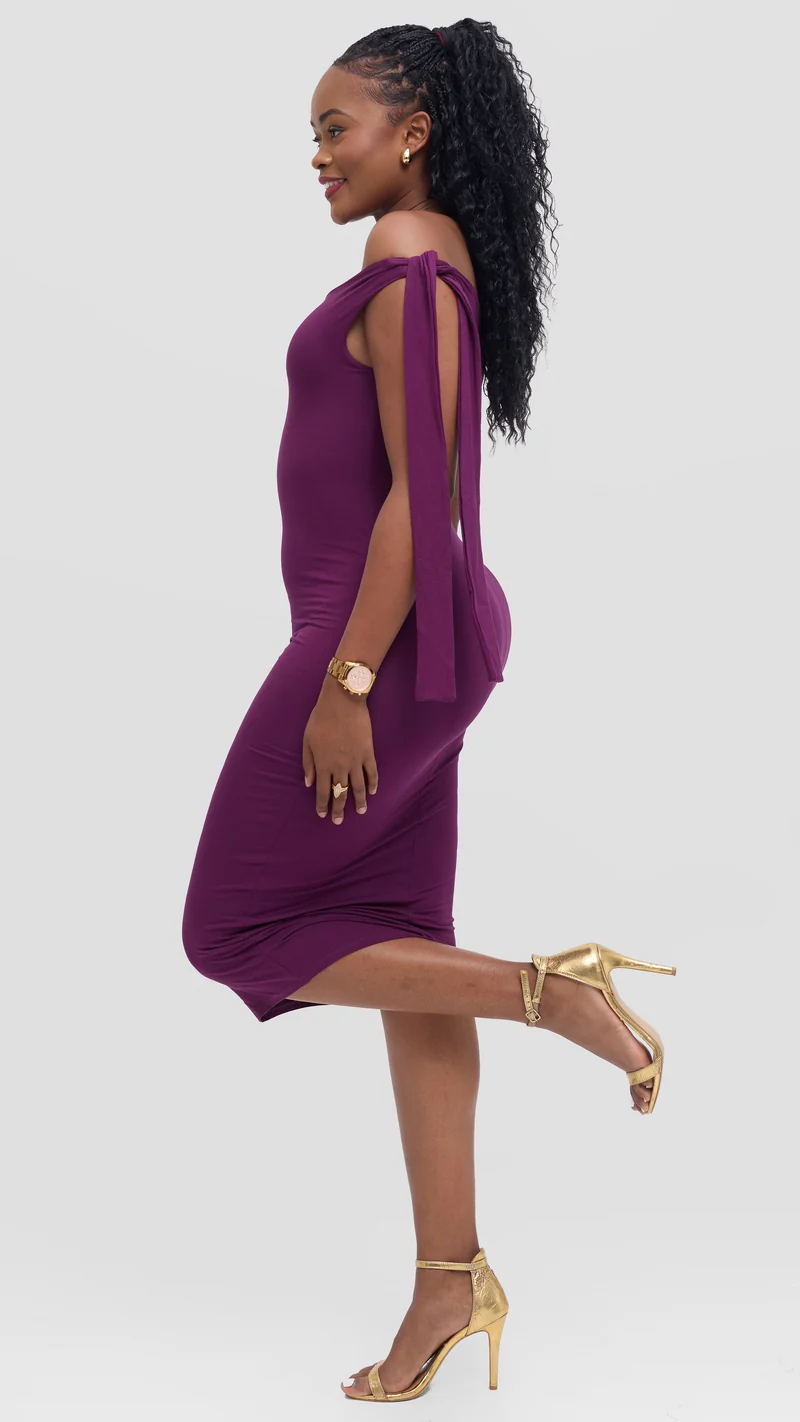 Vivo Studio Double Layered Tie Bodycon in Jersey - Dark Purple