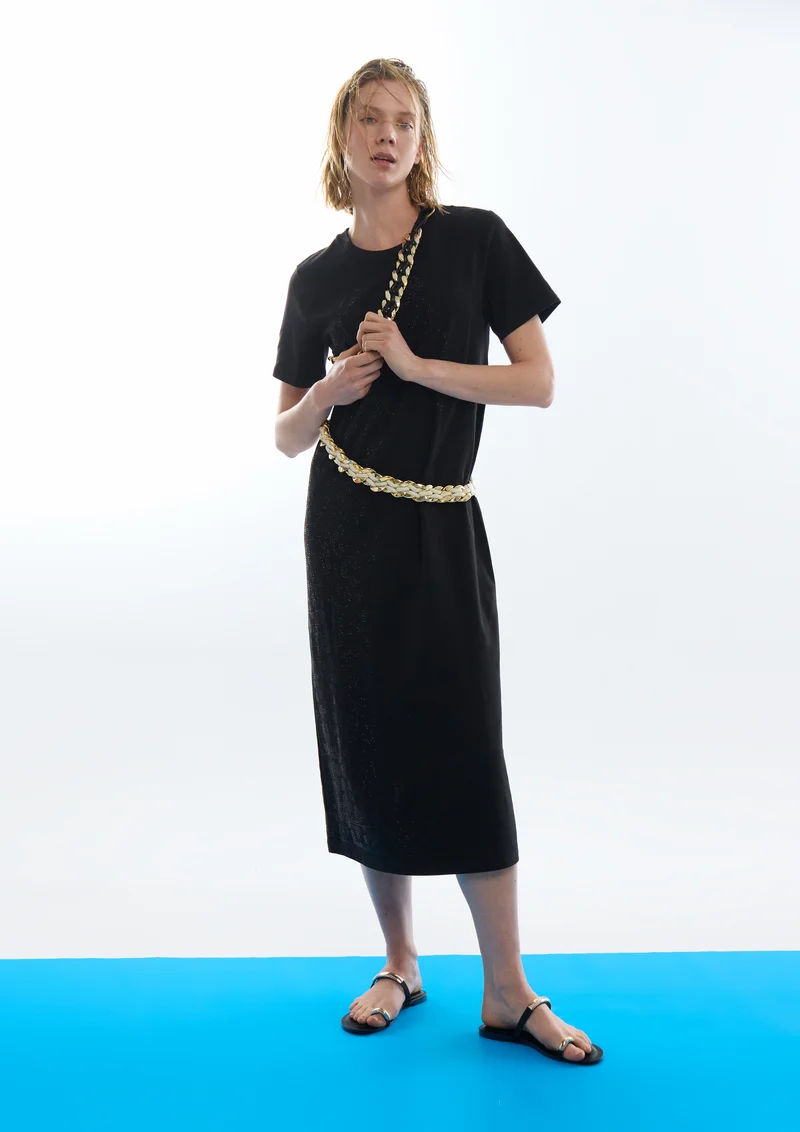 Robe t-shirt midi à motif animal en strass