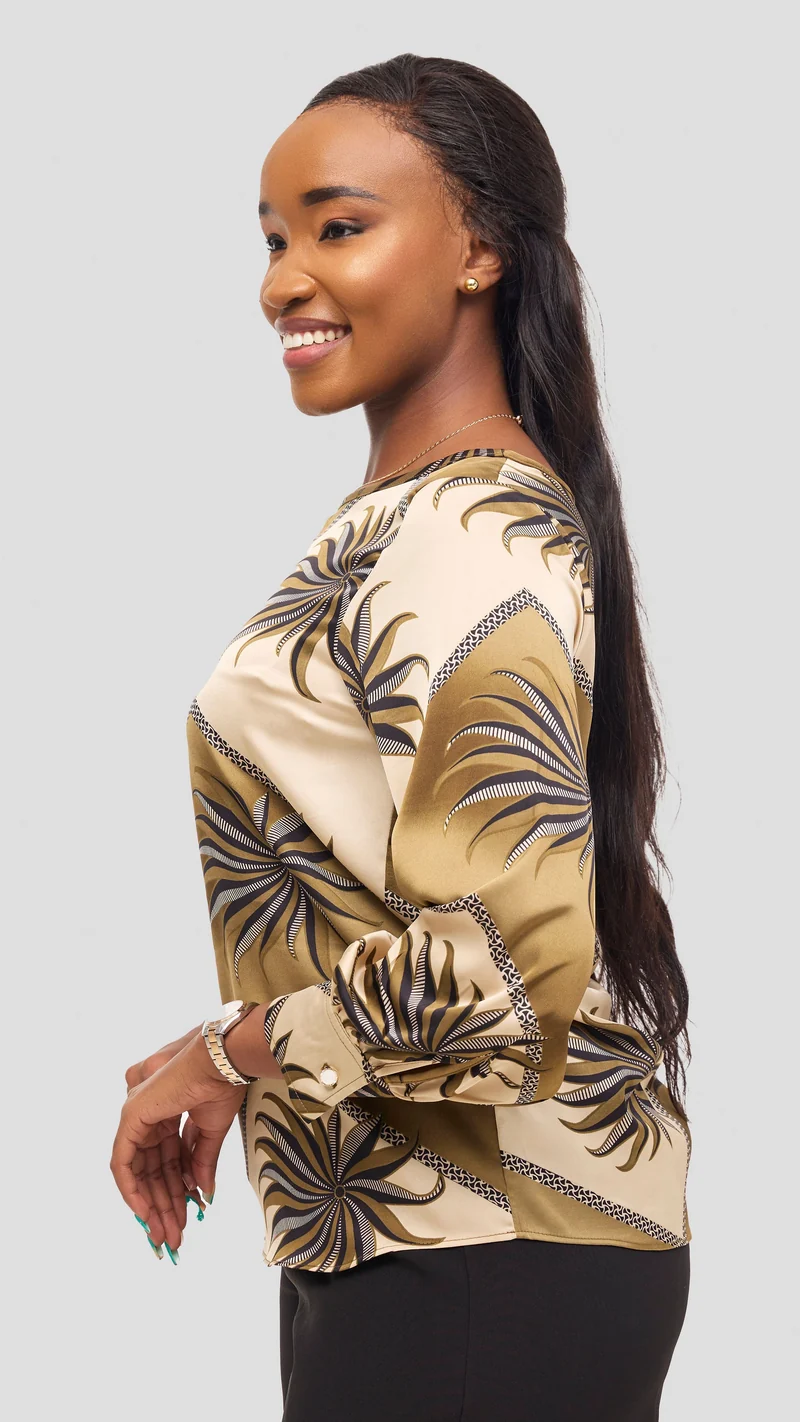 Vivo Tatili Bishop Long Sleeve Top - Hunters / Beige Print