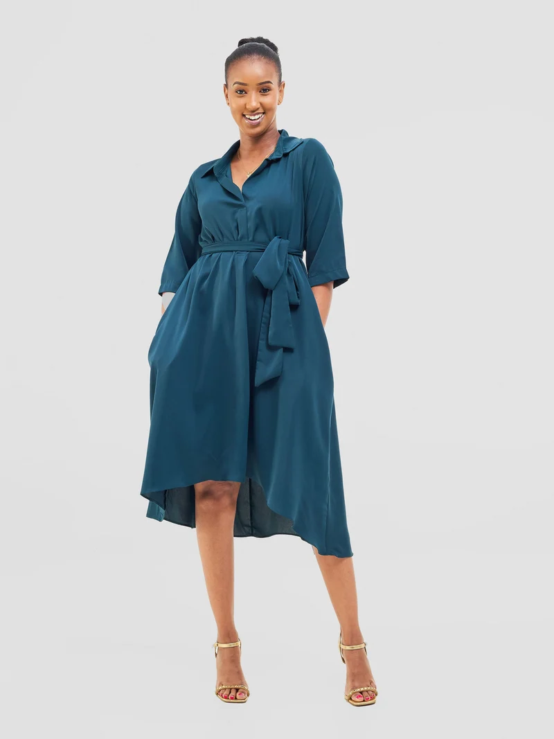 Vivo Yumi High Low Shirt Dress - Dark Teal