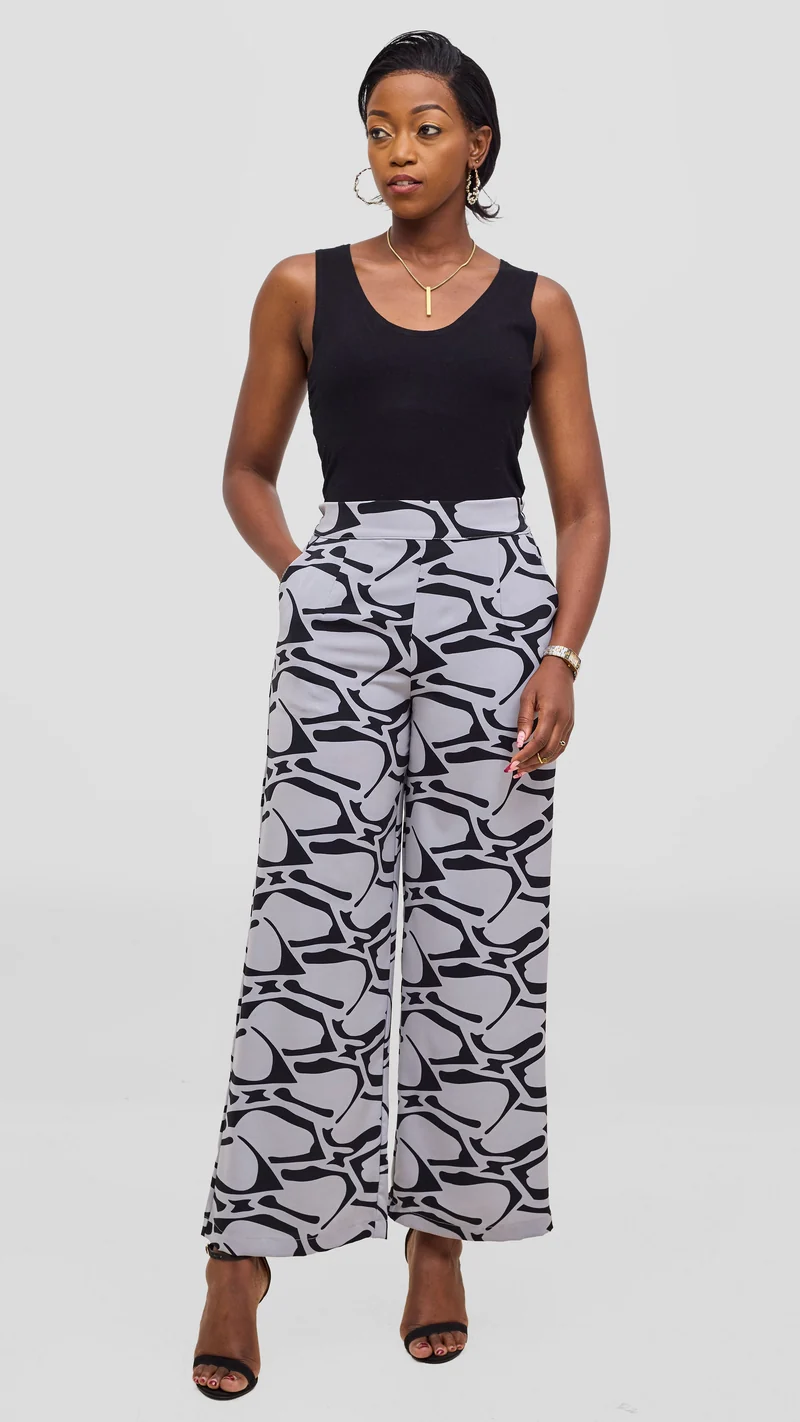 Vivo Maisha Kimono & Pant Set - Grey / Black Print