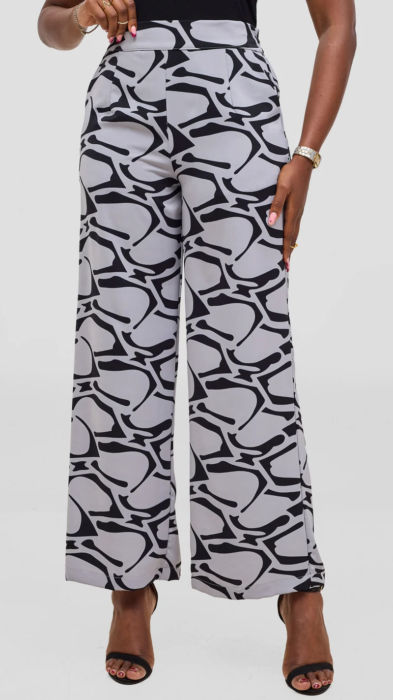 Vivo Maisha Kimono & Pant Set - Grey / Black Print