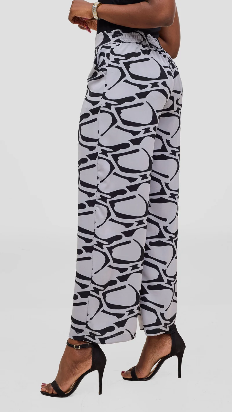 Vivo Maisha Kimono & Pant Set - Grey / Black Print