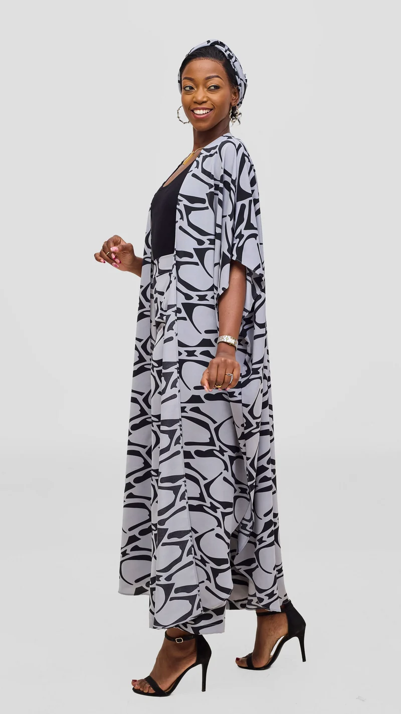 Vivo Maisha Kimono & Pant Set - Grey / Black Print
