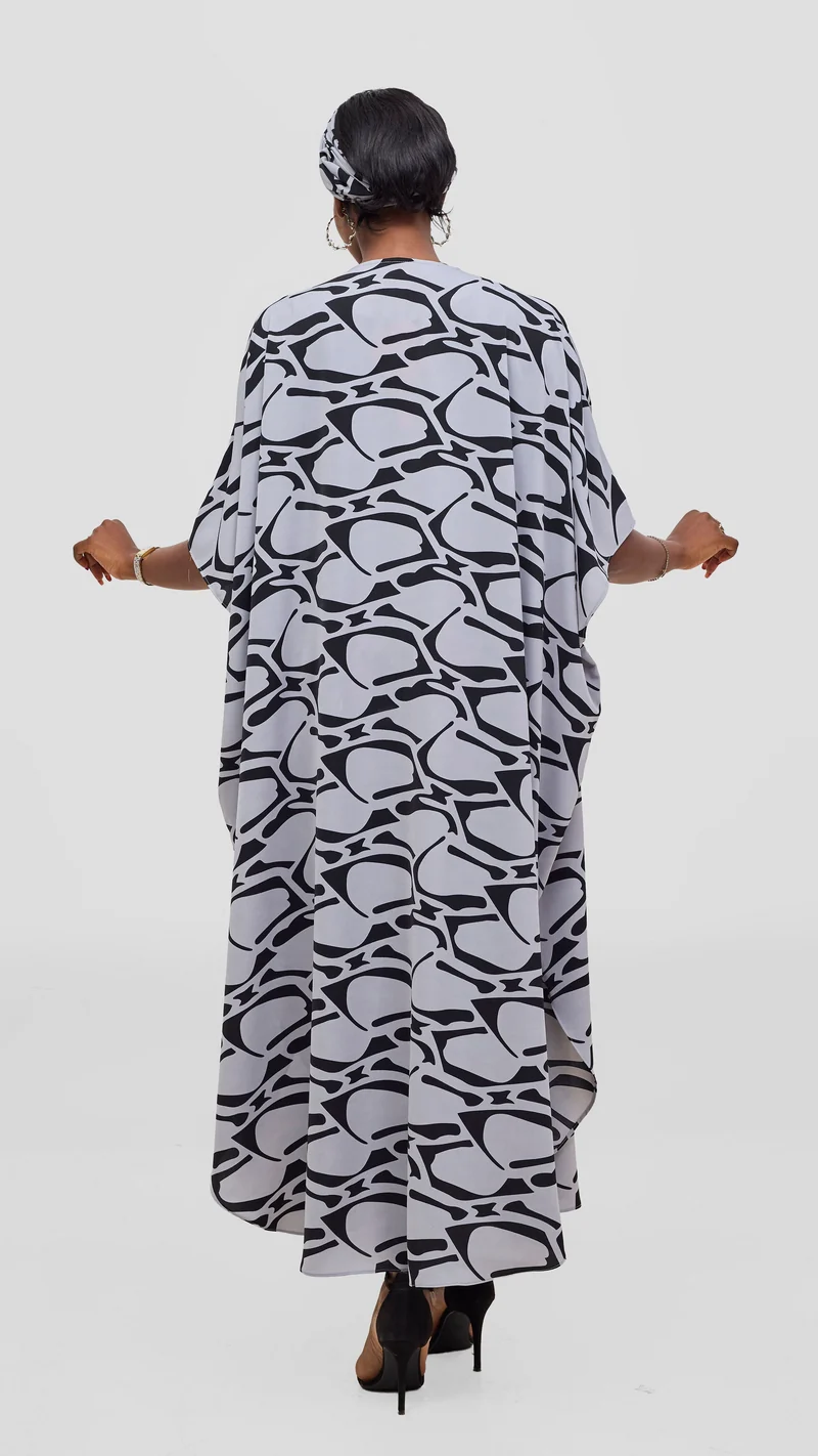 Vivo Maisha Kimono & Pant Set - Grey / Black Print