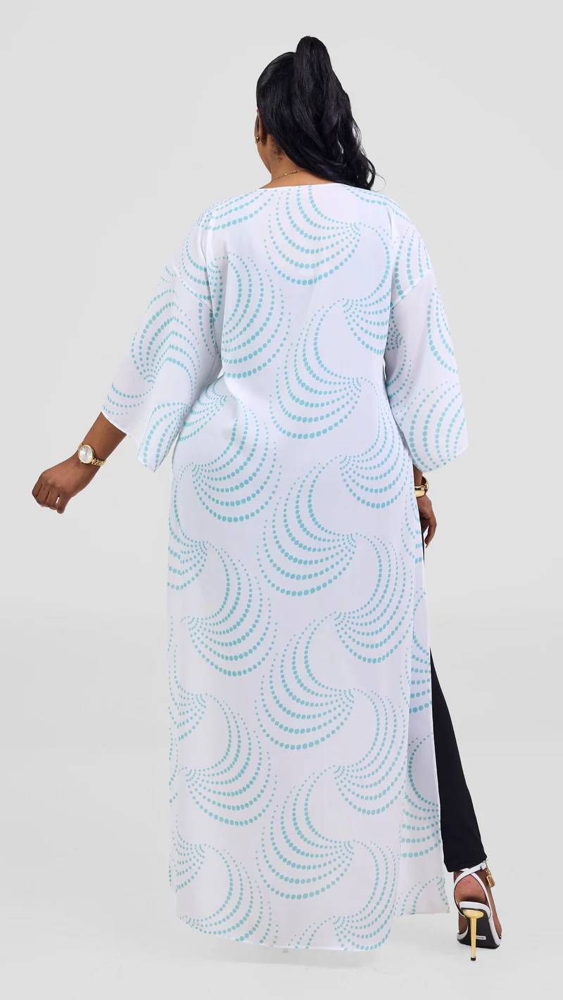 Vivo Nandi High Slit Kimono - White / Light Blue Sinka Print