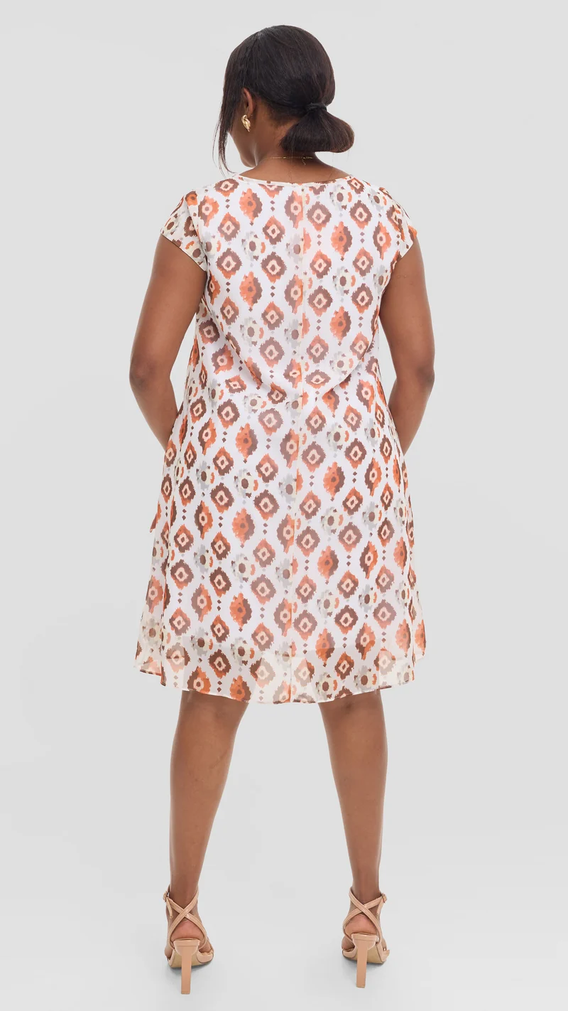 Vivo Sierra Cap Sleeve Tent Chiffon Dress - Rust Textured Print