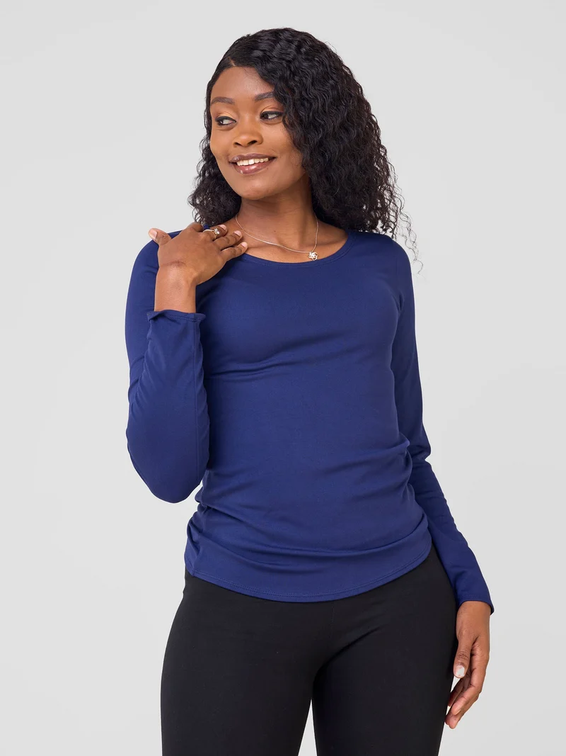 Vivo Basic Val Long Sleeve Top - Navy Blue