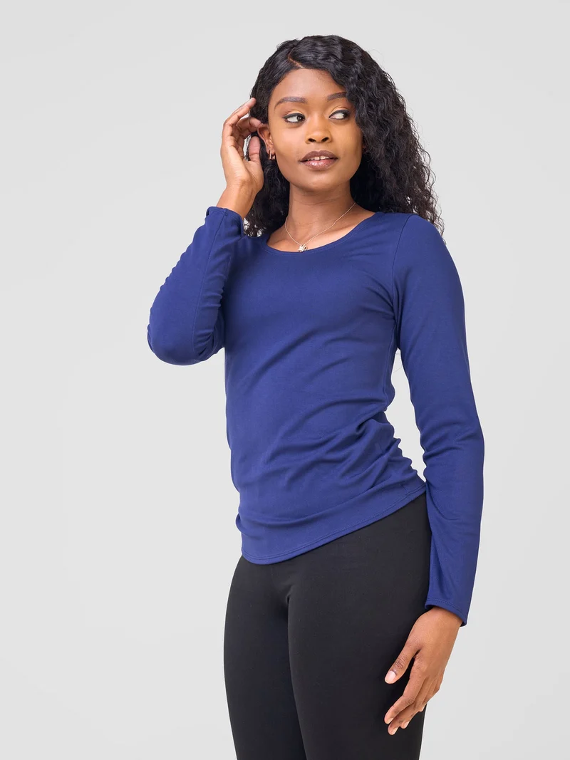 Vivo Basic Val Long Sleeve Top - Navy Blue