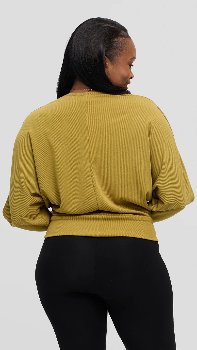Vivo Tanda V-Neck Top in Stretch Rib - Olive