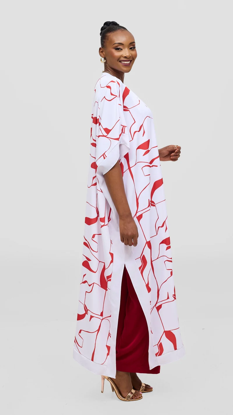 Vivo Liora Maxi Kimono - White / Red Ziza Print
