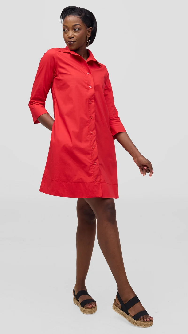 Vivo Lulu Wide Hem Tent Dress In Cotton - Red