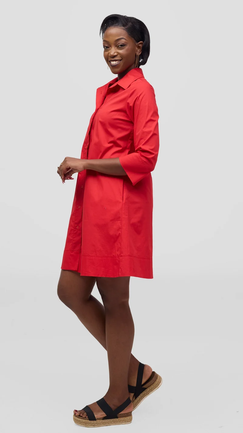 Vivo Lulu Wide Hem Tent Dress In Cotton - Red
