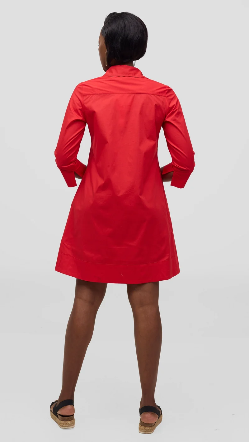 Vivo Lulu Wide Hem Tent Dress In Cotton - Red