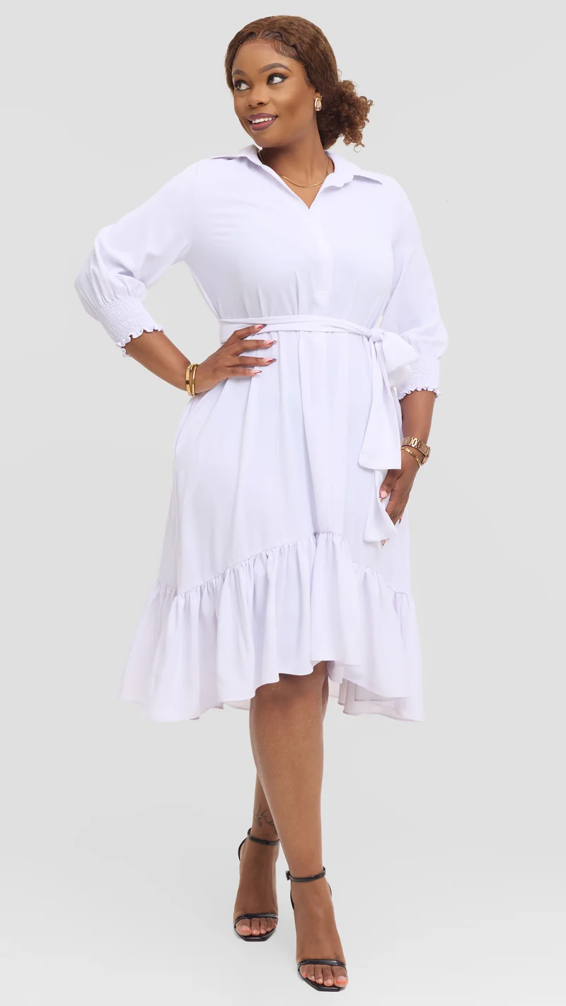 Vivo Serwa Flounce Dress - White