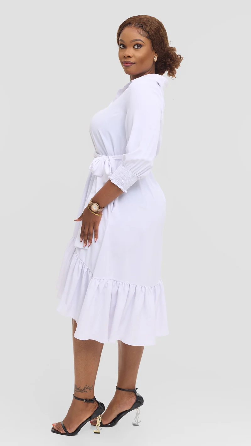 Vivo Serwa Flounce Dress - White