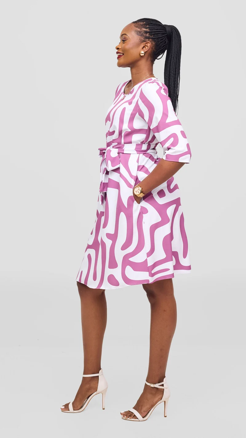 Vivo Laika 3/4 Sleeve Tent Dress - White / Dusty Pink Tamra Print