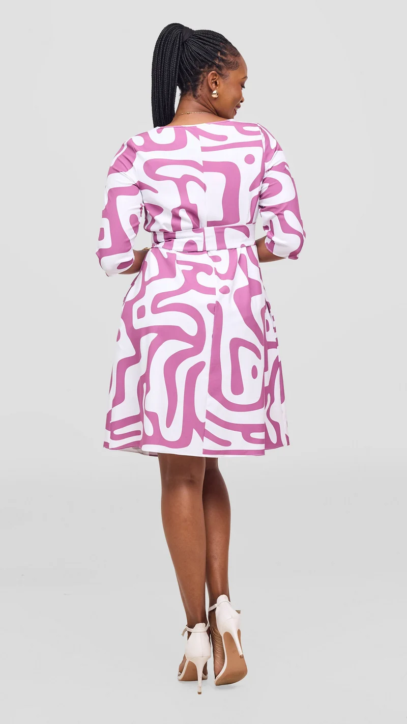 Vivo Laika 3/4 Sleeve Tent Dress - White / Dusty Pink Tamra Print