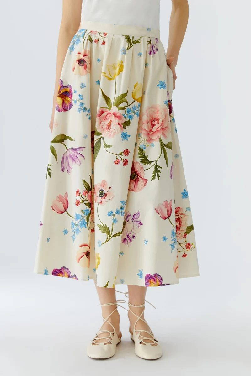 Jupe midi évasée à imprimé floral