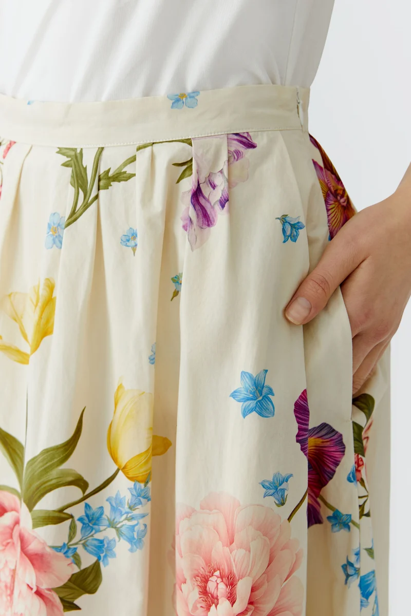 Jupe midi évasée à imprimé floral