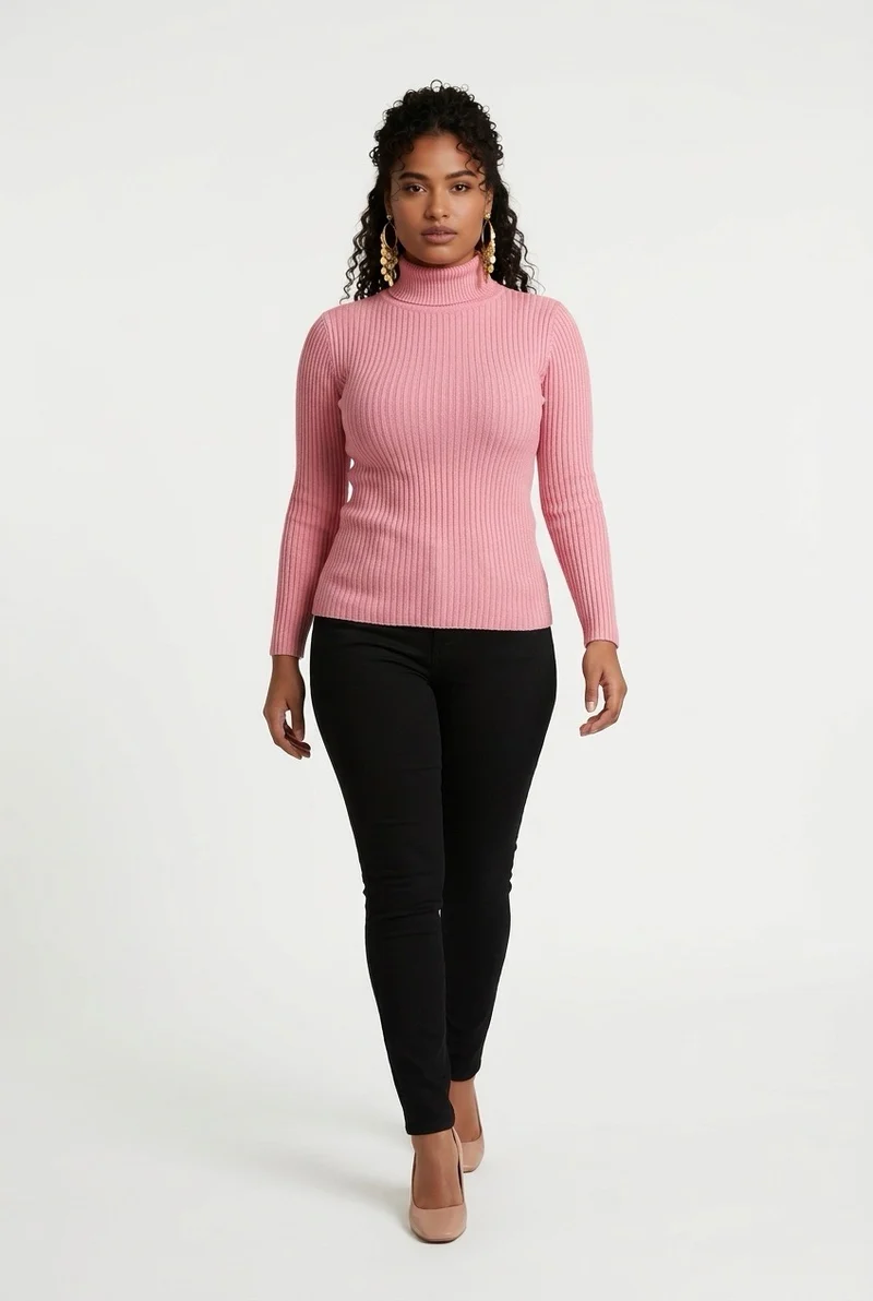 Stylish Sisters Ribbed Turtleneck Sweater - Peach