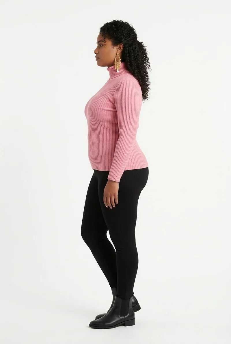Stylish Sisters Ribbed Turtleneck Sweater - Peach