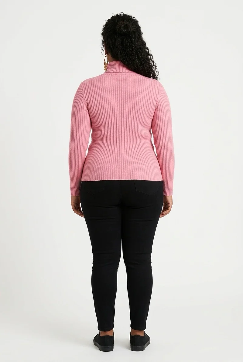 Stylish Sisters Ribbed Turtleneck Sweater - Peach