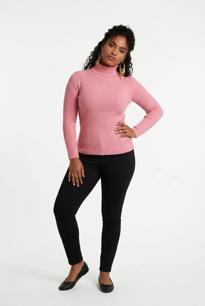 Stylish Sisters Ribbed Turtleneck Sweater - Peach