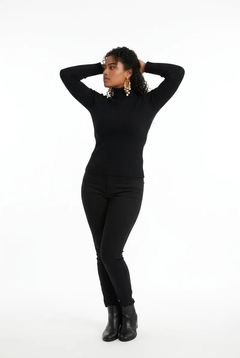 Stylish Sisters Ribbed Turtleneck Sweater - Black