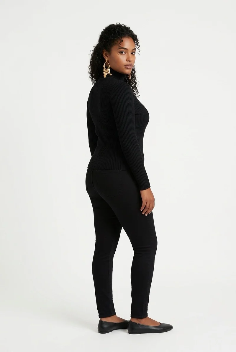 Stylish Sisters Ribbed Turtleneck Sweater - Black
