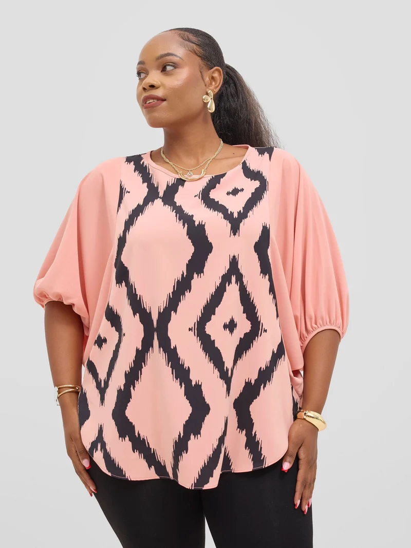 Vivo Seli Wide Top - Peach / Black Esli Print