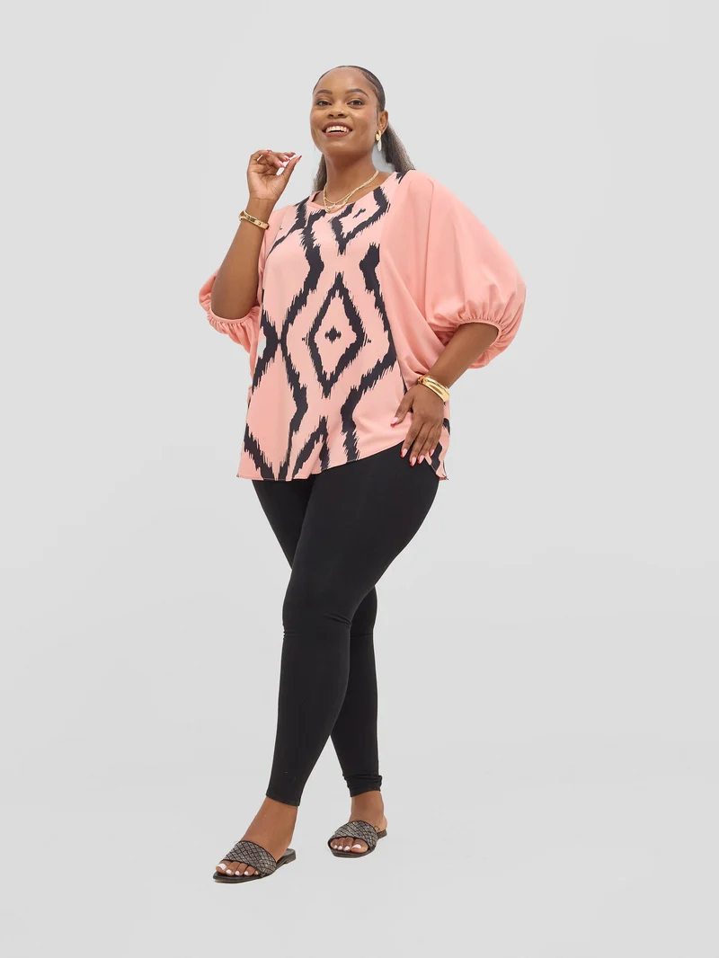 Vivo Seli Wide Top - Peach / Black Esli Print
