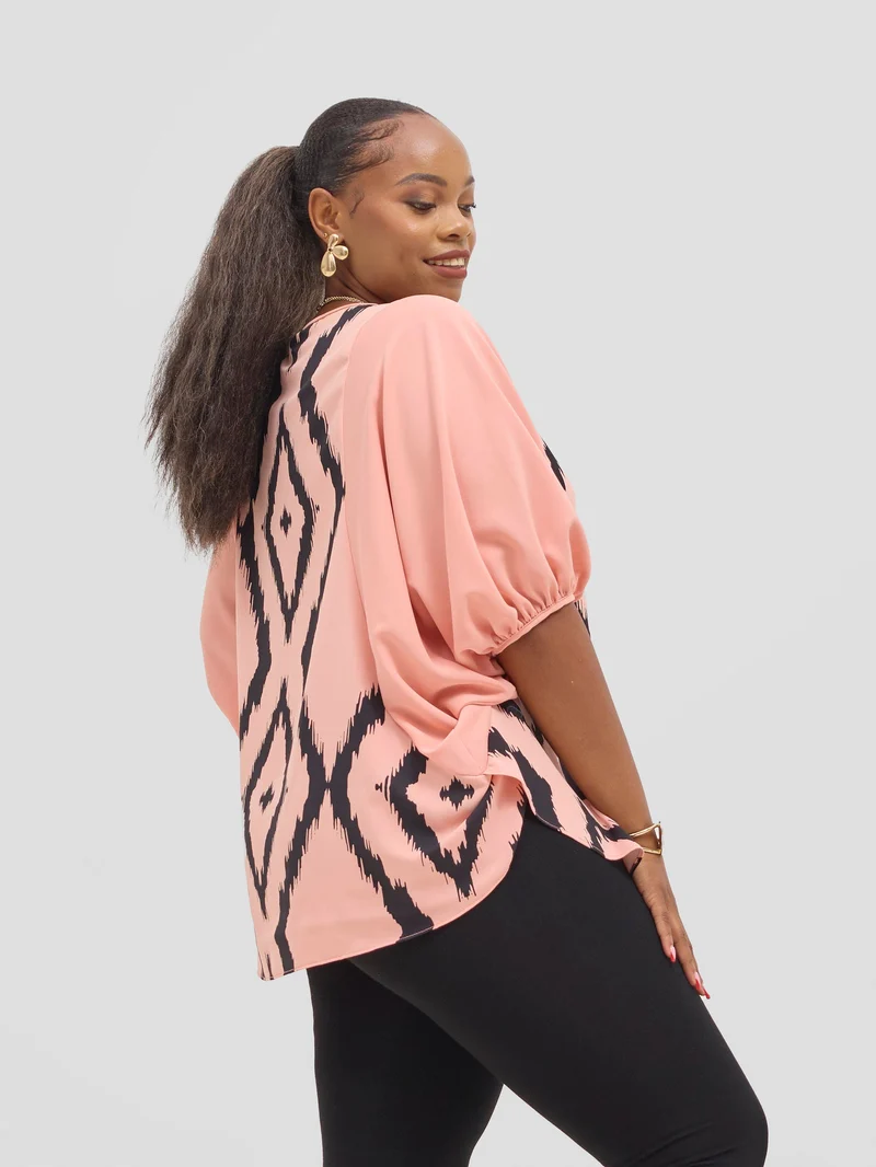 Vivo Seli Wide Top - Peach / Black Esli Print