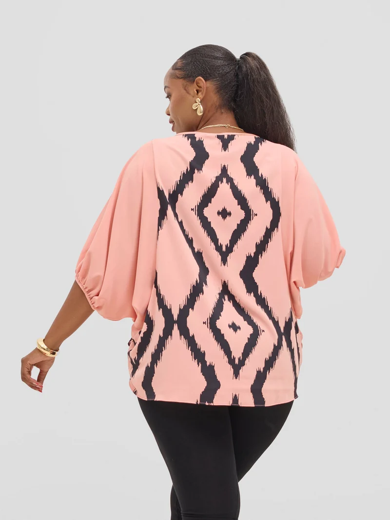 Vivo Seli Wide Top - Peach / Black Esli Print