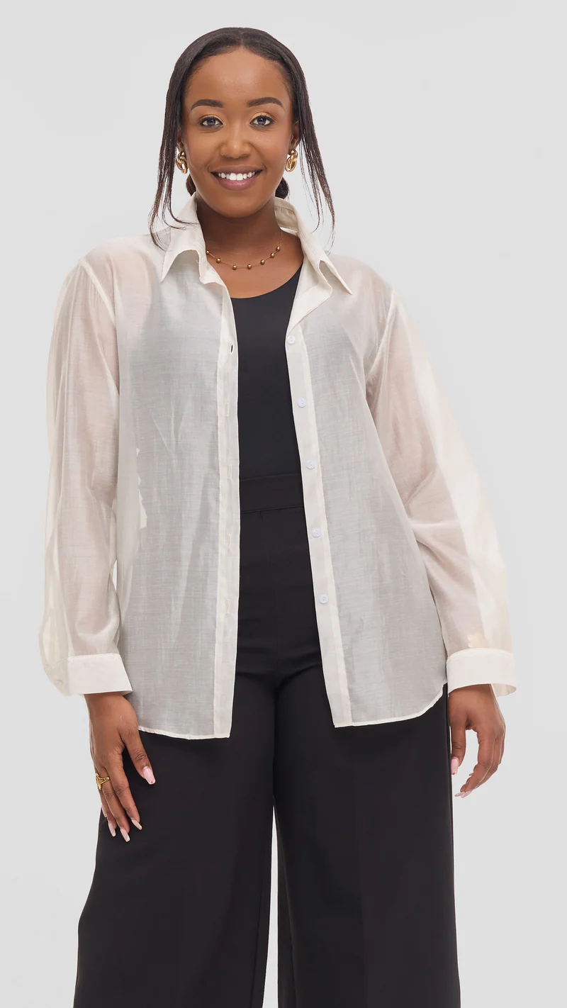 Vivo Drop Shoulder Shirt in Organza - Off White