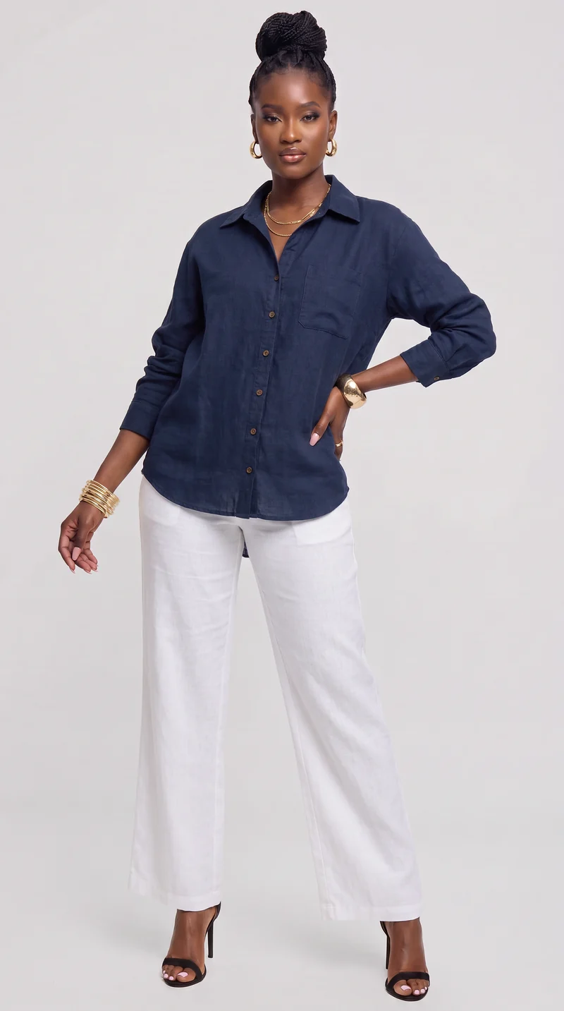 Safari by Vivo Oversized Shirt in Linen Blend - Navy Blue