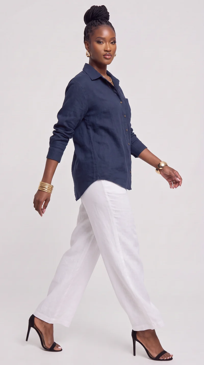 Safari by Vivo Oversized Shirt in Linen Blend - Navy Blue
