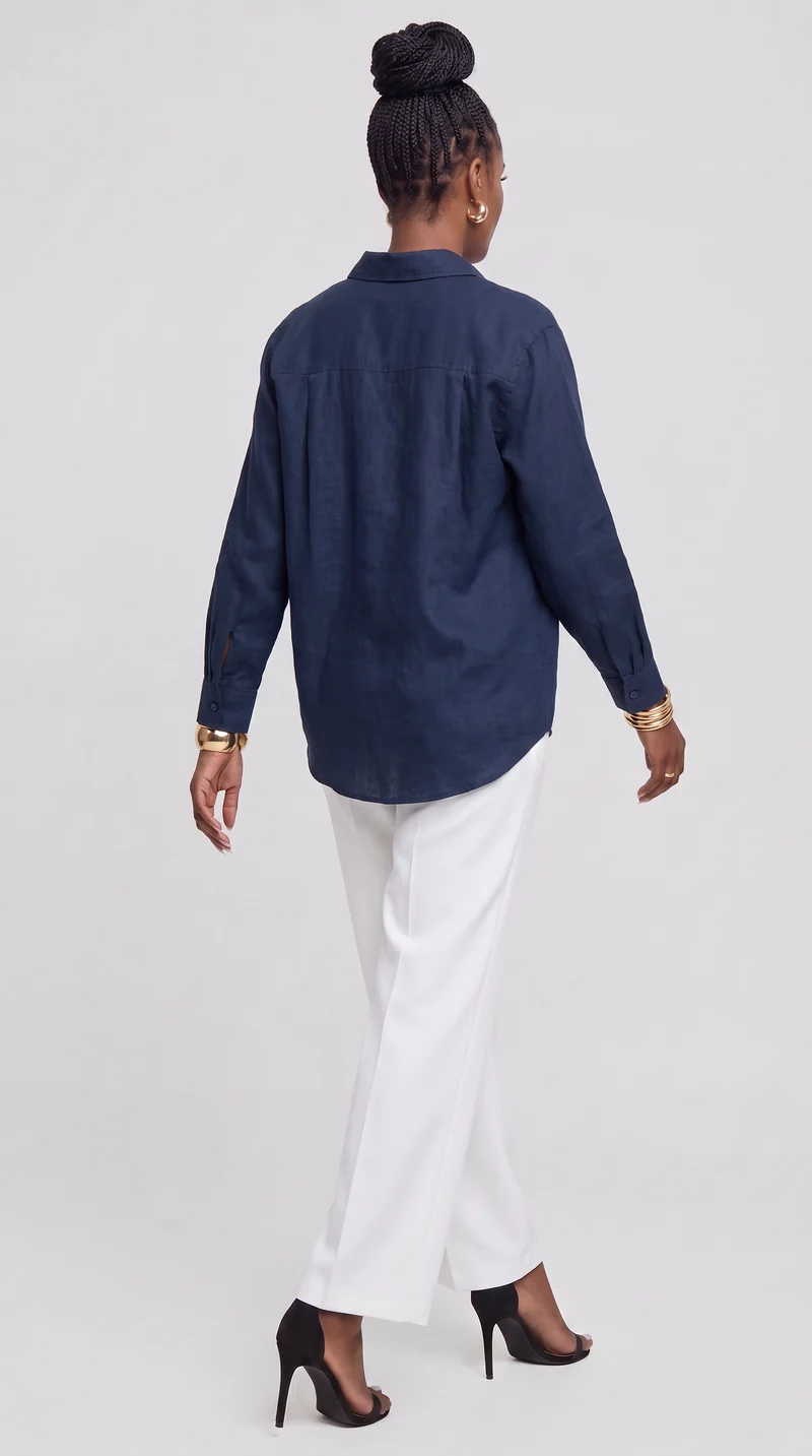 Safari by Vivo Oversized Shirt in Linen Blend - Navy Blue