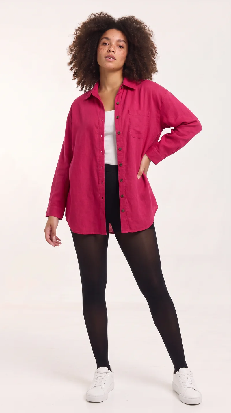 Safari by Vivo Oversized Shirt in Linen Blend - Dark Pink