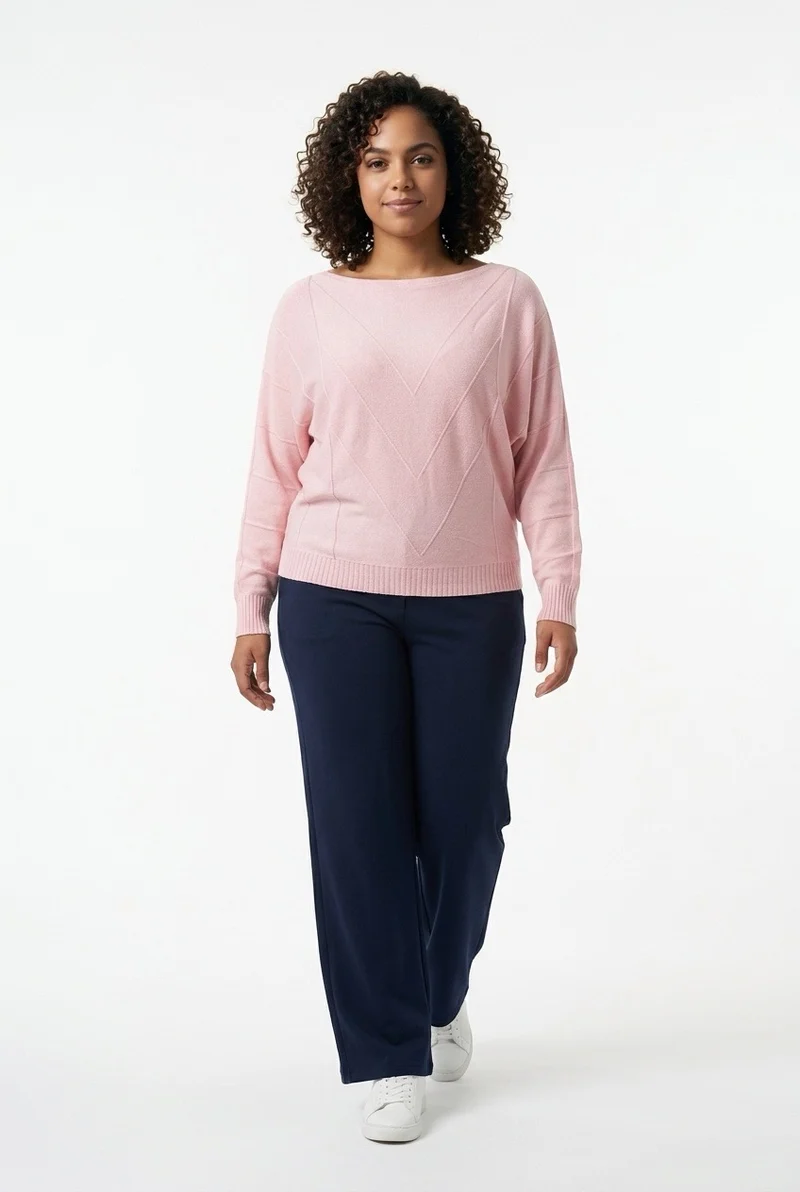 Stylish Sisters Ribbed Batwing-Sleeve Sweater Top - Pink