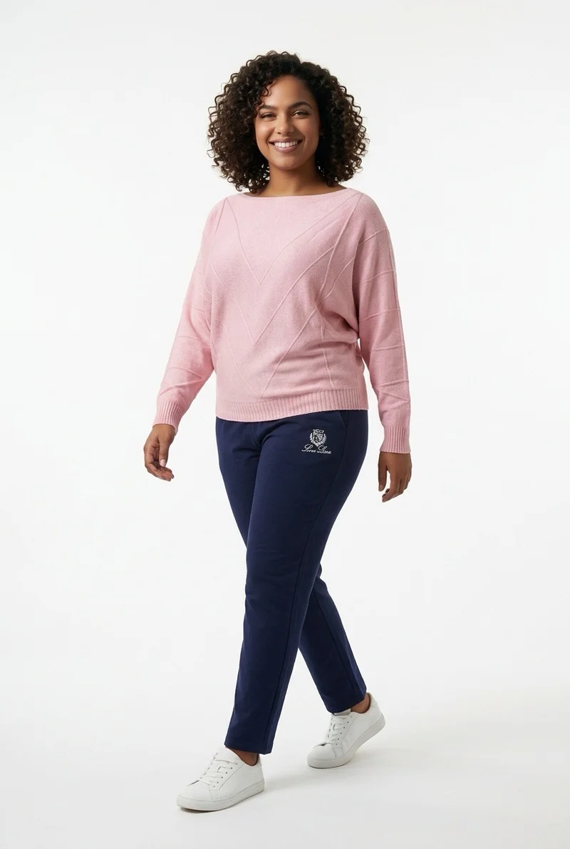 Stylish Sisters Ribbed Batwing-Sleeve Sweater Top - Pink