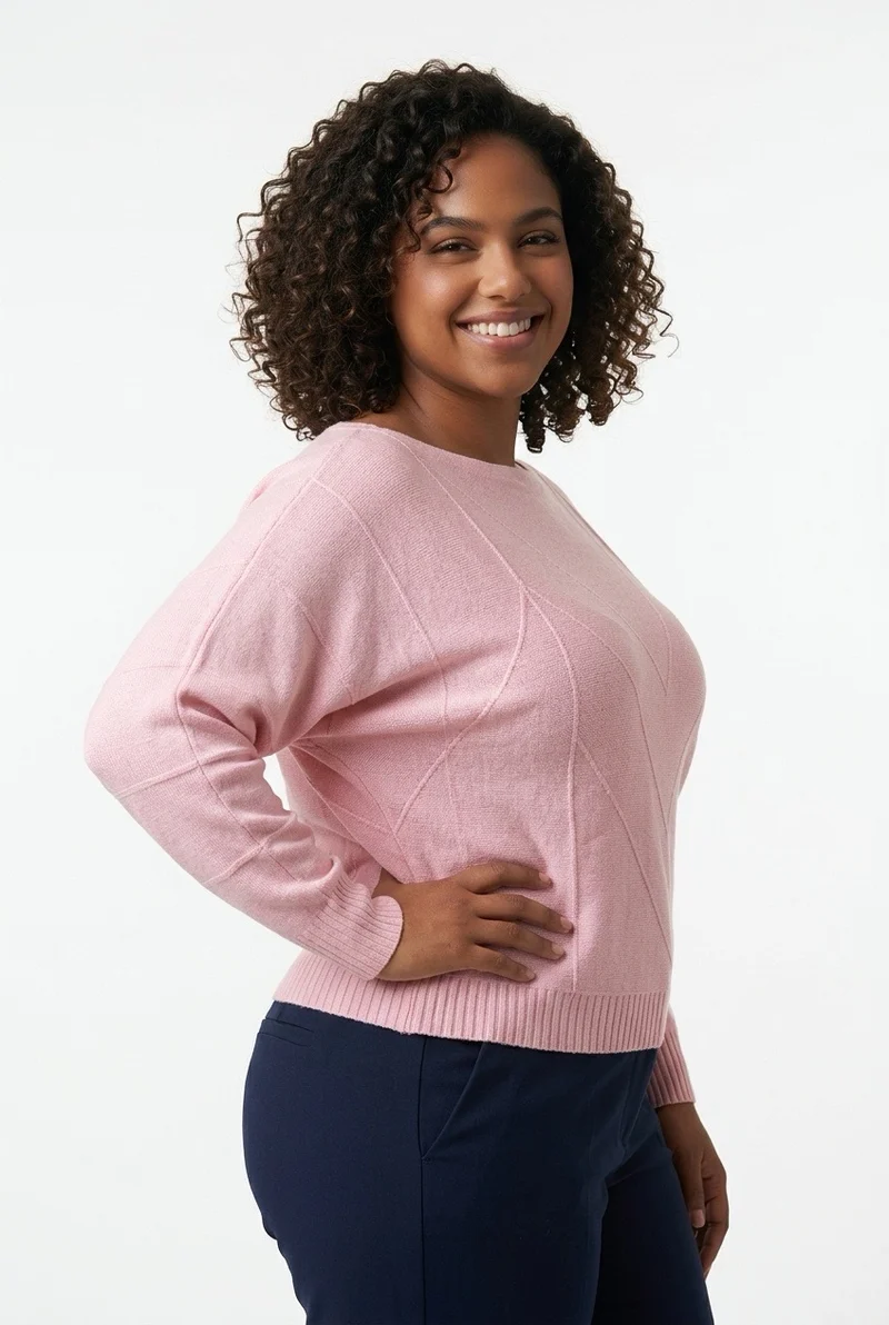 Stylish Sisters Ribbed Batwing-Sleeve Sweater Top - Pink