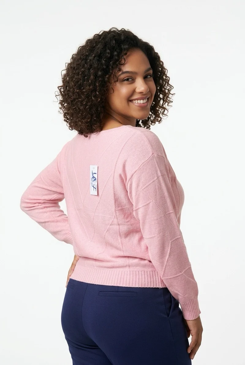 Stylish Sisters Ribbed Batwing-Sleeve Sweater Top - Pink