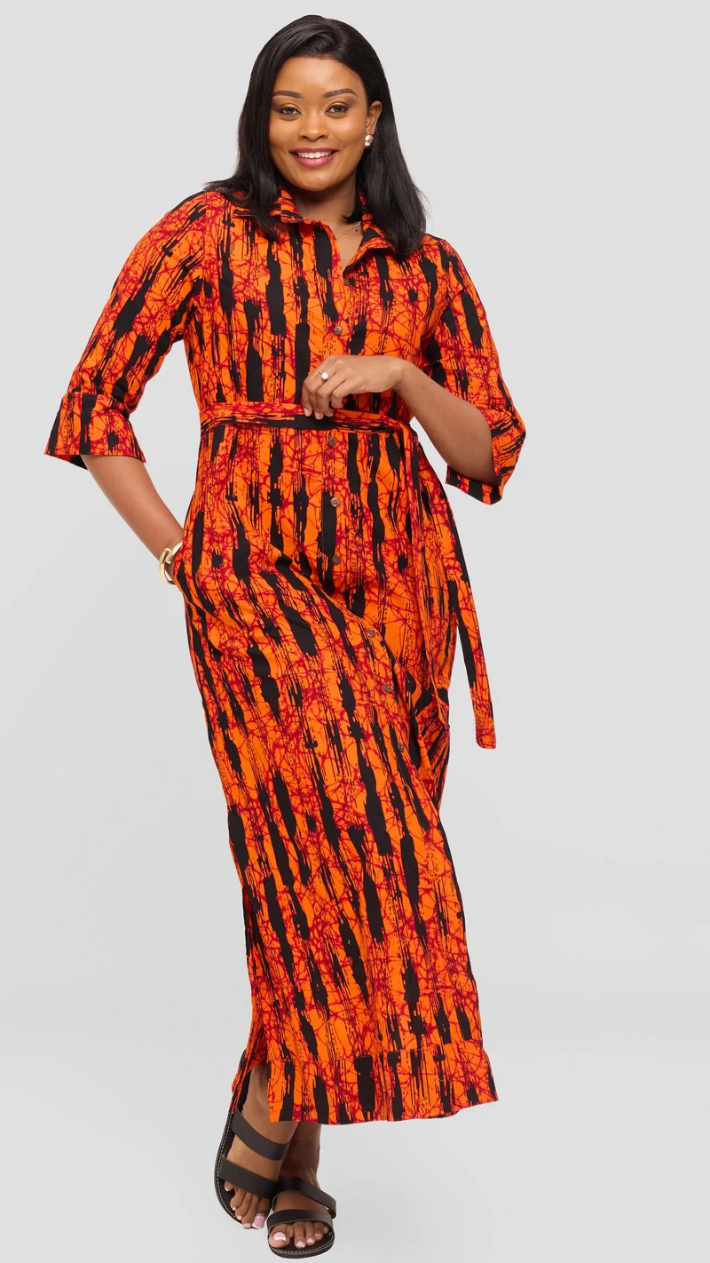 Safari by Vivo Zehra 3/4 Sleeve Maxi Dress in Kitenge - Zeki Print