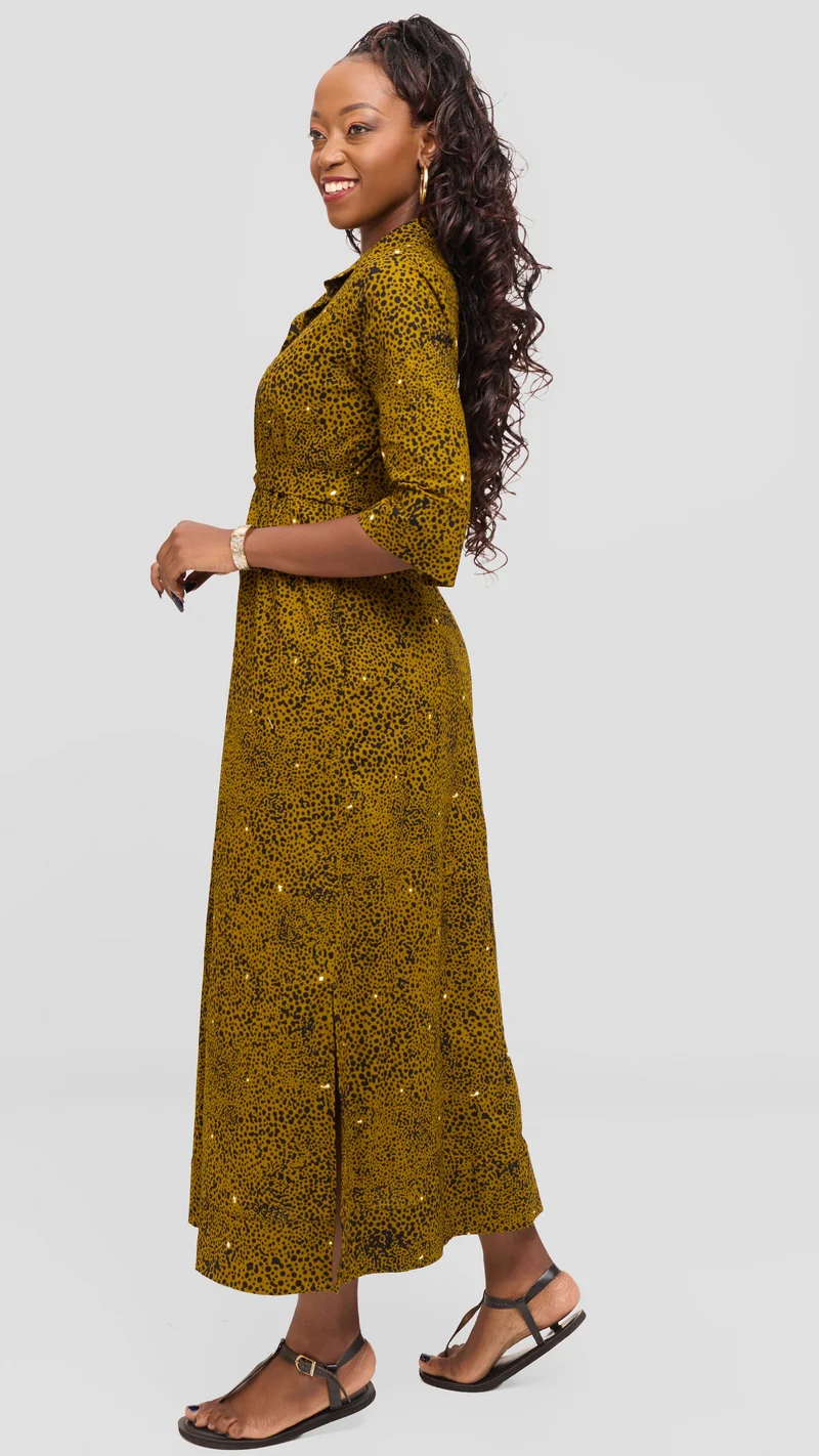 Safari by Vivo Zehra 3/4 Sleeve Maxi Dress in Kitenge - Muru Print